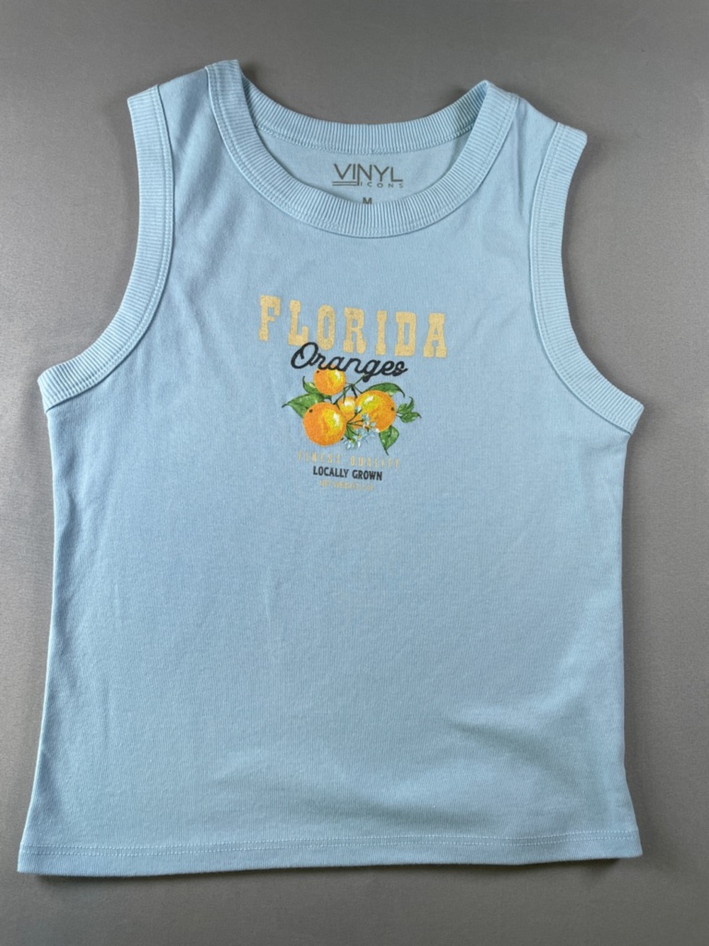 VINYL ICONS 'Florida Oranges' Cropped Light Blue Tank Size Medium - Picture 4 of 6